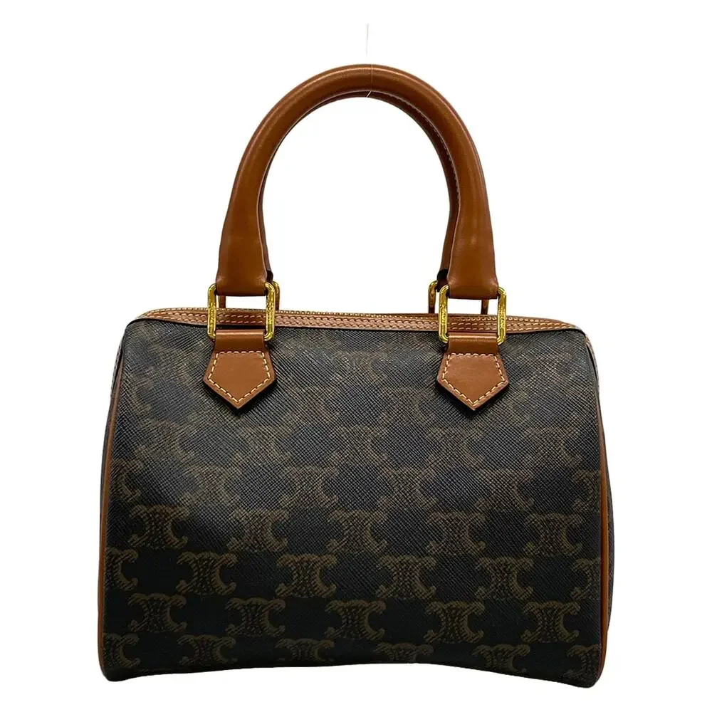 Celine Small Boston/Trionf Canvas Handbag 197582CAS.04LU Black Brown Triomphe
